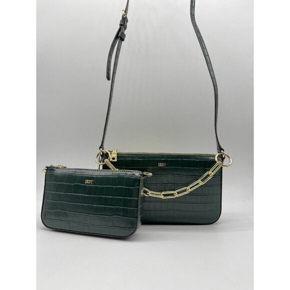 DKNY Lexi textured double shoulder crossbody bag - GREEN - Picture 1 of 10